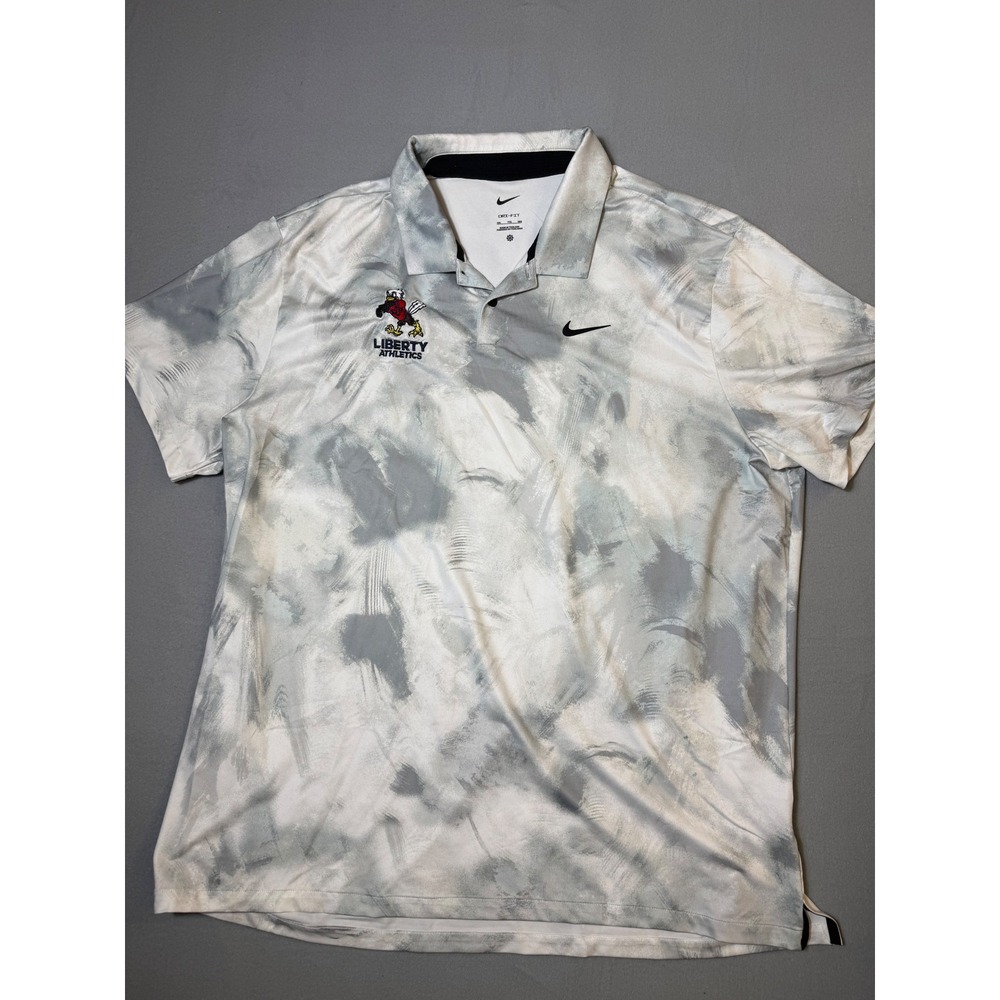Nike Liberty University Flames NCAA Polo Mens XXL White Grey Abstract Dri-FIT